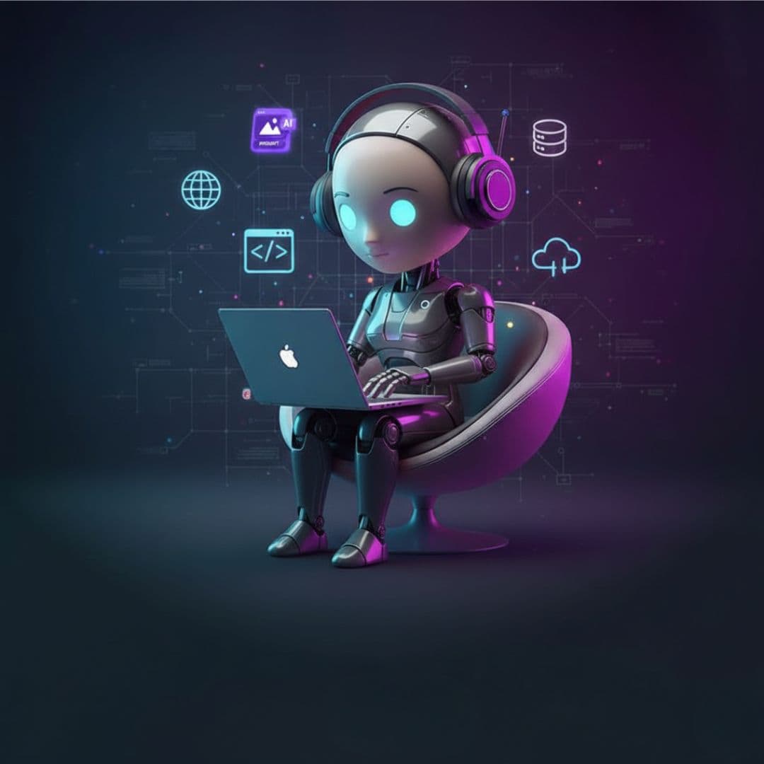 A designer's desk with a laptop showing a website wireframe and a tablet with color palettes.