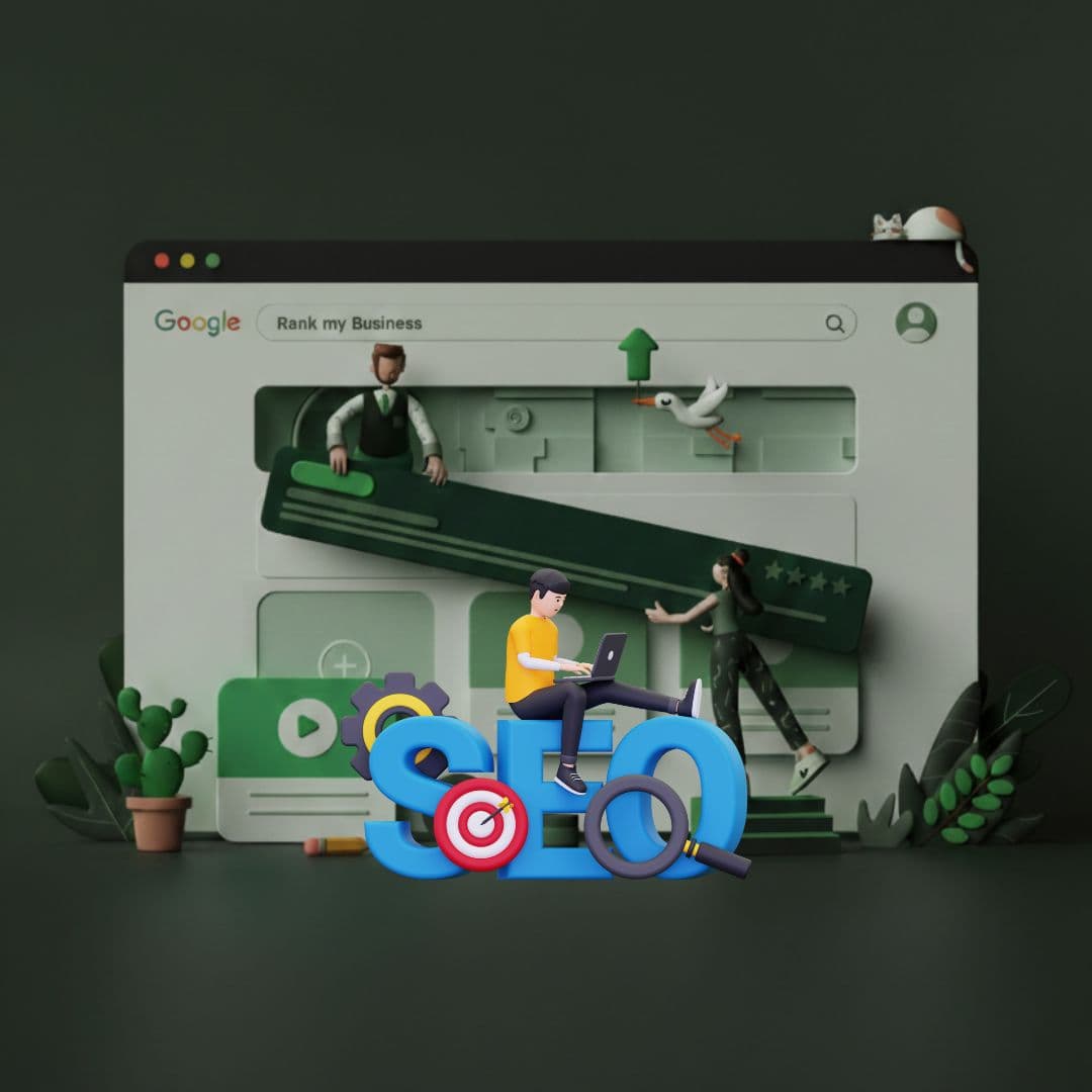 A laptop screen showing a dashboard with SEO analytics and keyword performance graphs.